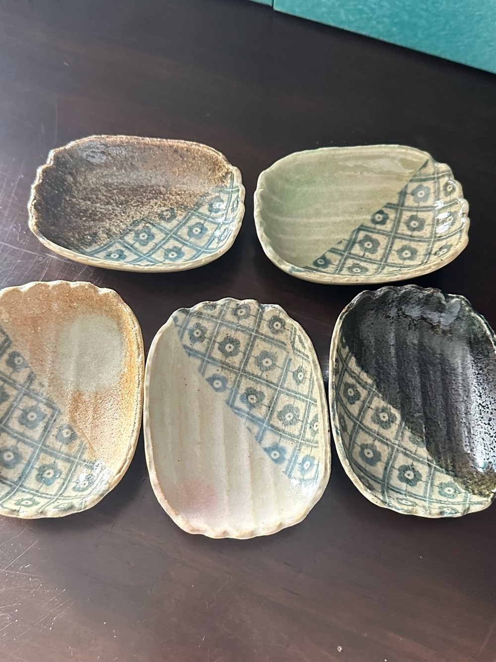 5 Piece Sushi Bowl Dish Set Made In Japan Green Brown
